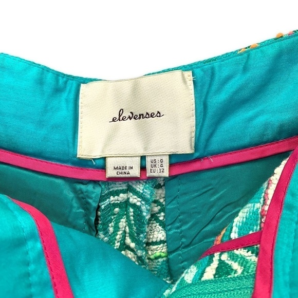 Anthropologie Shorts Womens 0 Green Teal Rainbow Aztec Embroidery Bohemian - Picture 10 of 11